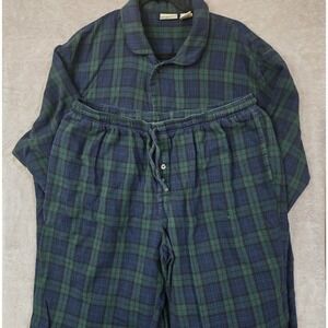 LL Bean Pajama Set Mens XL Tall Blue Green Plaid‎ Flannel Black Watch Tartan